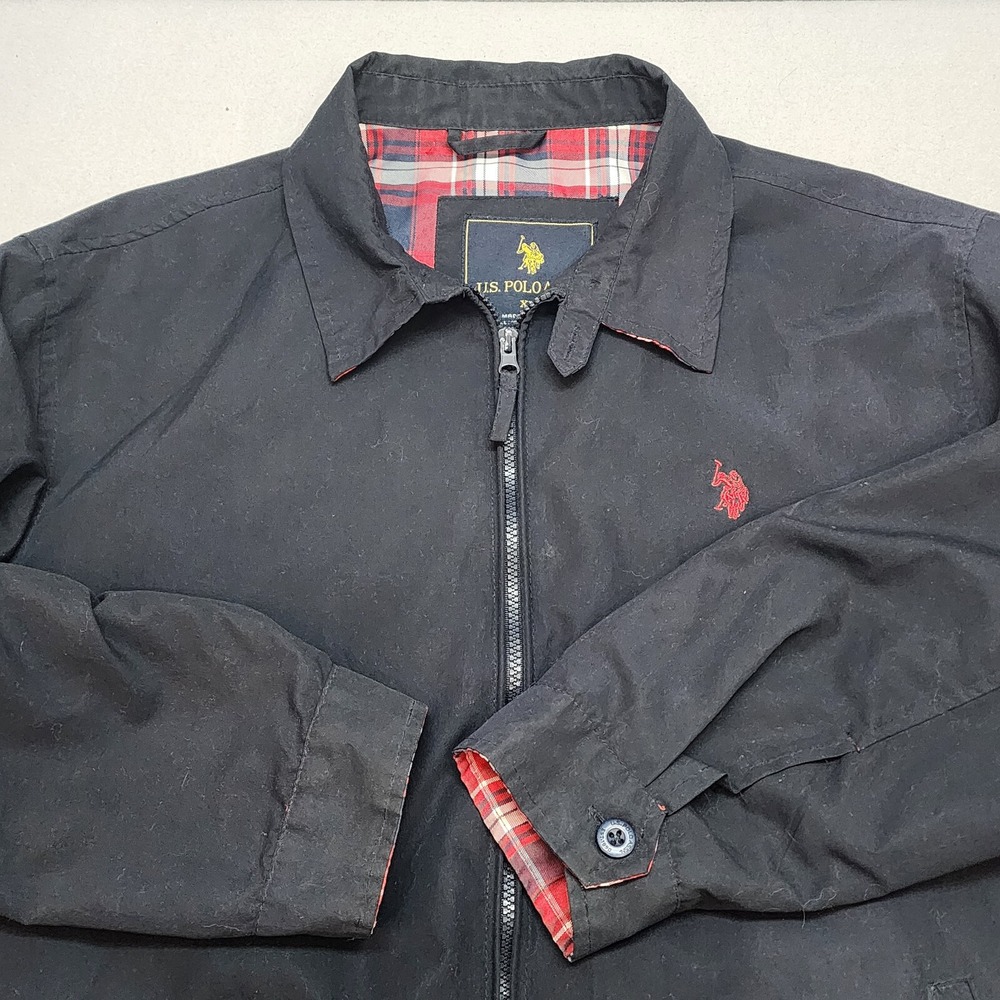 U.S. Polo Assn Jacket Black Plaid Lined Harrington Full Zip Mens XL